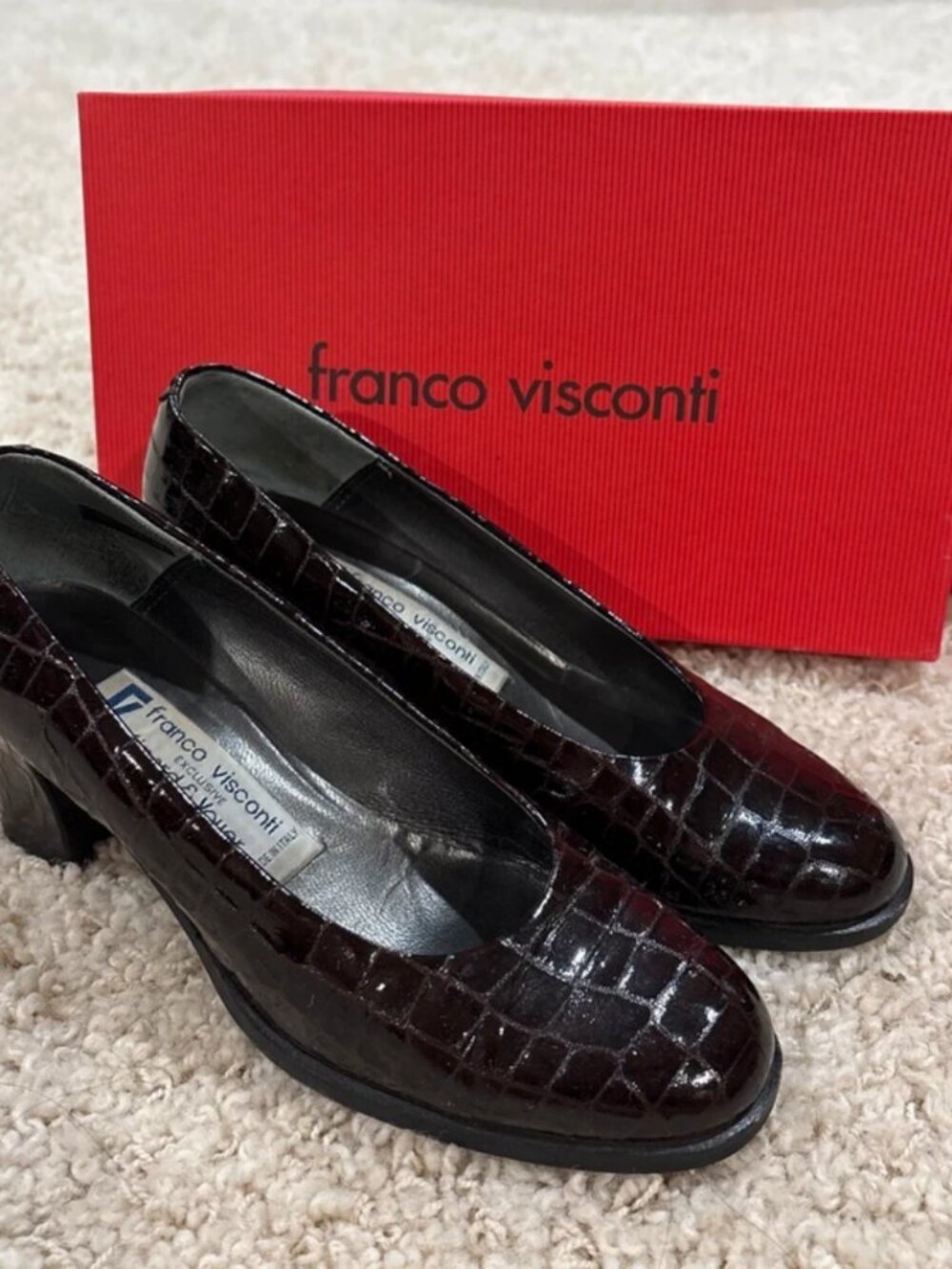 VTG Franco Visconti Brown Crocodile Embossed Italy Heeled Pumps Size 6B w/ Box